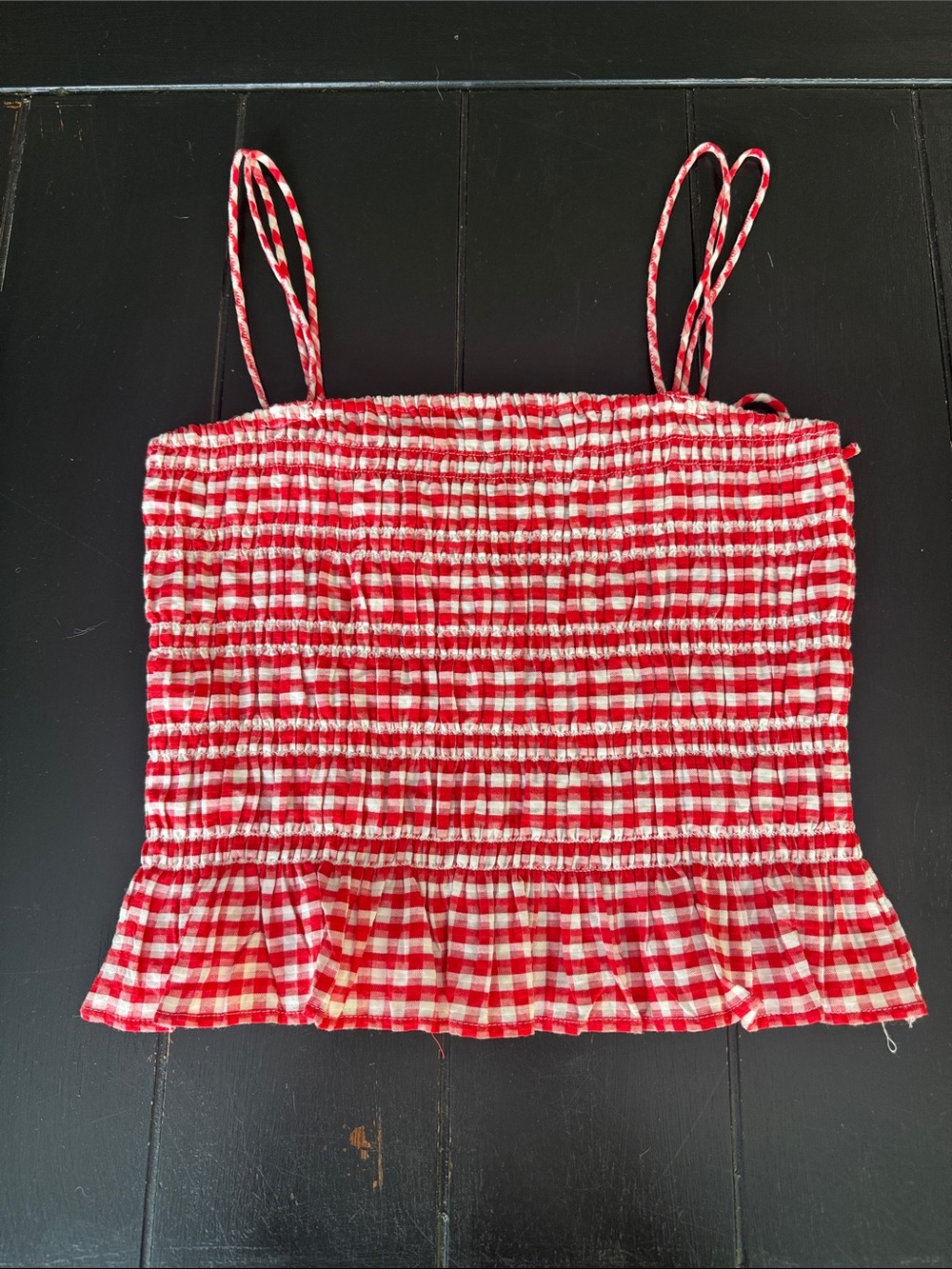 H&M Red and White Gingham Smocked Crop Cami